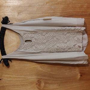 NWT Cobblestone Living Fiona Taupe/Tan Italian Silk Lace & Jersey Layer Tank L